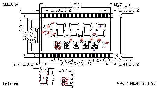 The diagram of SML0934 Segment LCD